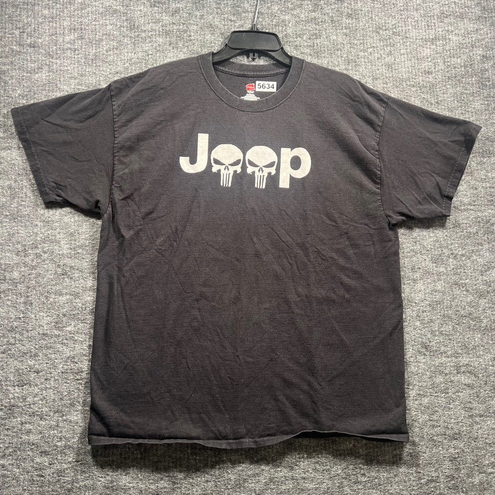 Hanes Jeep Punisher Skull Graphic T-Shirt Mens XL Black Short Sleeve Cotton